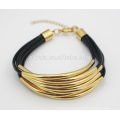 Stainless steel bracelet 7 wraps Leather charm stainless steel clasp bracelet fashion bracelet